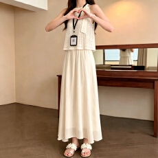 批发法式两件套<b class='q'>套装</b>女2026新款夏蝴蝶结无袖镂空蕾丝上衣+半身裙显瘦