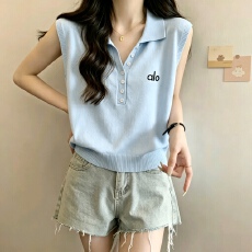 批发韩系polo领小飞袖针织衫女夏季新款设计感小众半扣百搭短款上衣潮