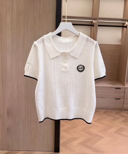 실사 한 부서 학원 스타일 POLO 칼라 반팔 니트 티셔츠 여성 여름 새로운 디자인 센스 루즈핏 슬림해 보이는 다용도