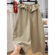 批发2026韩系荷叶边弯刀阔腿<b class='q'>裤</b><b class='q'>新款</b>宽松<b class='q'>显瘦</b>高腰抽绳工<b class='q'>装</b>休闲<b class='q'>裤</b>