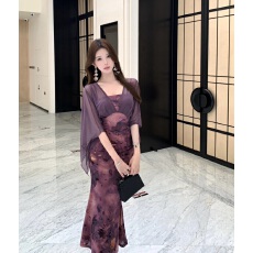 批发实拍 秋装新款<b class='q'>雪纺</b>拼接植绒<b class='q'>吊带</b>修身显瘦连衣裙