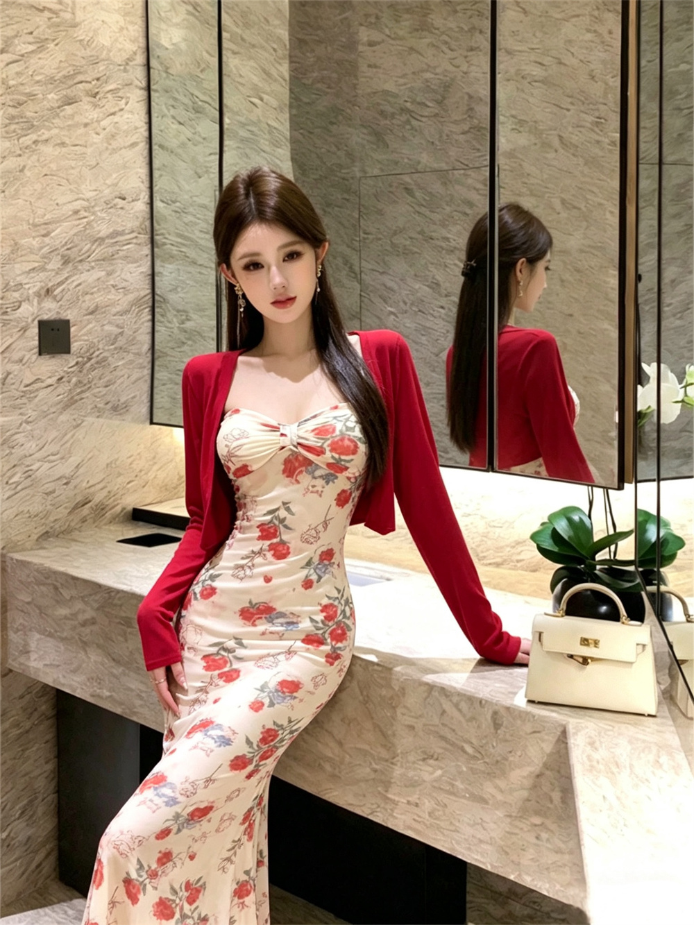 秋季新款开衫上衣+裹胸修身显瘦连衣裙两件套 服裝批發女裝批發服飾貨源