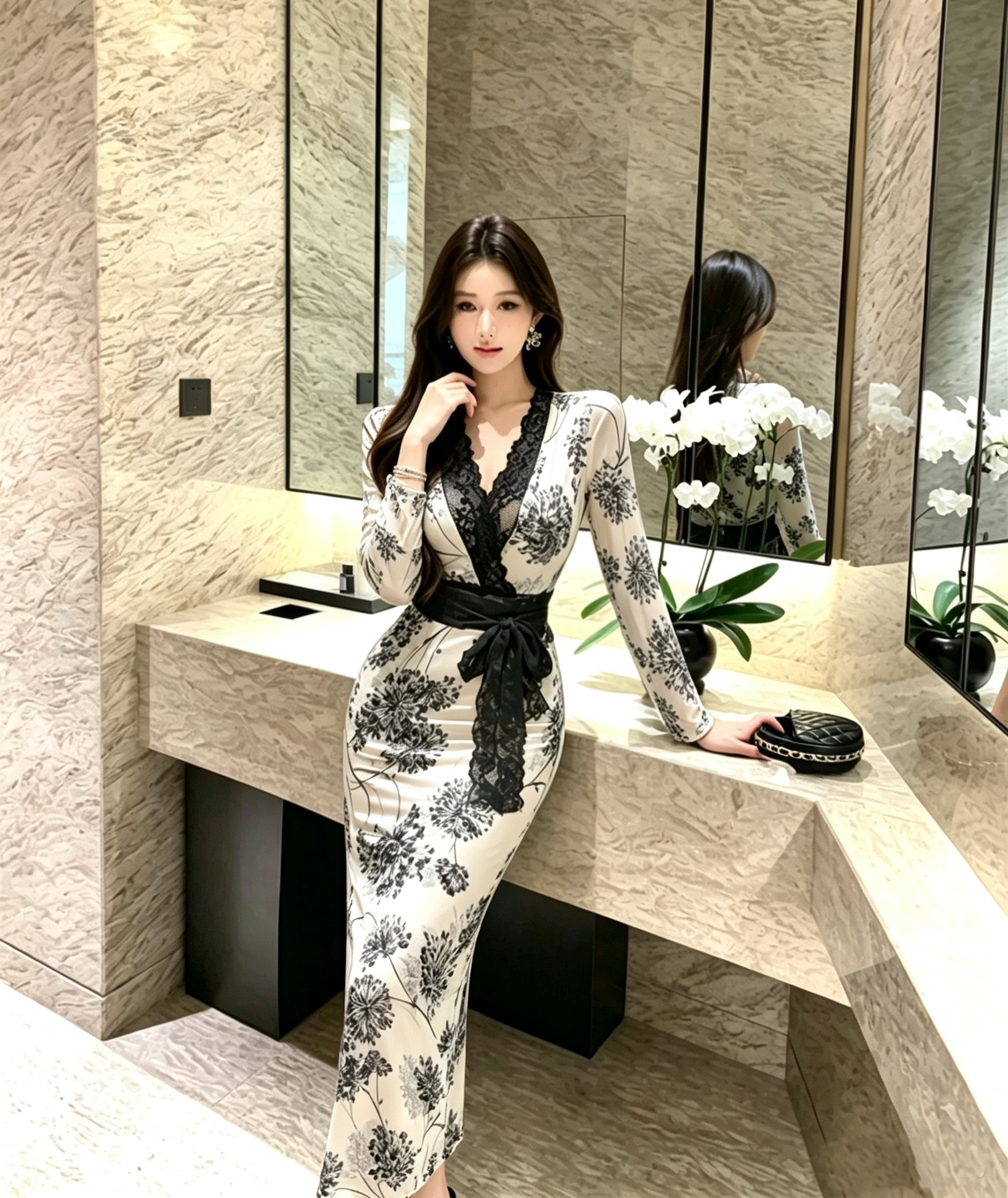 秋装新款碎花印花网纱性感气质修身连衣裙 服裝批發女裝批發服飾貨源