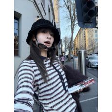 批发条纹撞色polo领打底衫女经典百搭休闲显瘦长袖上衣