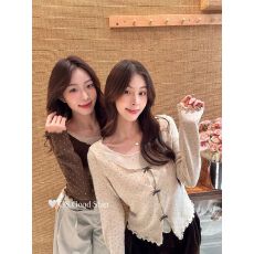 批发羊绒秋季高级感韩版甜美纯欲风波点假两件<b class='q'>小衫</b>