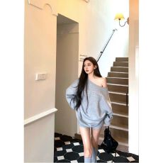 批发灰色休闲<b class='q'>套装</b>女秋季2025新款贴布字母宽松长袖卫衣高腰阔腿短裤子