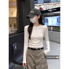 批发螺纹德绒 白色内搭打底衫女秋冬修身显瘦T恤正肩上衣