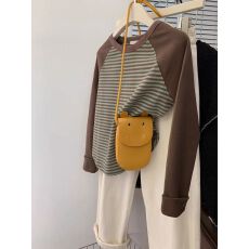 批发【德绒】条纹插肩长袖t恤女秋冬季设计感小众显瘦体恤上衣