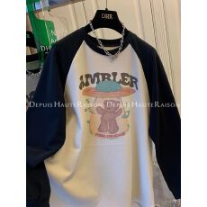 批发【德绒】特大码300斤撞色插肩德绒T恤宽松上衣女秋冬新款