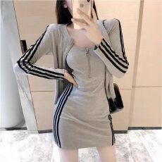 批发性感时尚套装裙女2025秋季新款长袖<b class='q'>外套</b>上衣<b class='q'>修身</b>吊带包臀裙两件套