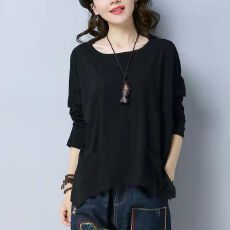 批发设计感收腰显瘦打底衫韩版百搭长袖T恤女冬季慵懒风宽松体恤上衣