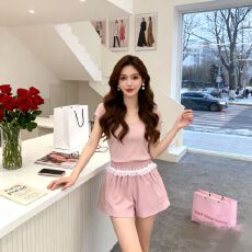 批发新款<b class='q'>甜美</b>风蕾丝拼接休闲裤短裤女夏季热裤小众遮肉减龄松紧腰阔腿