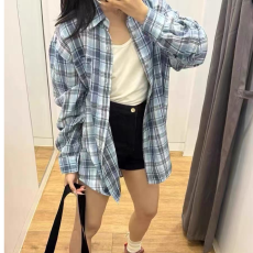 批发原版质量蓝色格纹<b class='q'>衬衫</b>外套女2026新款宽松休闲遮肉中长款<b class='q'>衬衣</b>