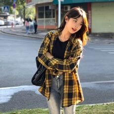 批发港风复古chic格子衬衫女春秋<b class='q'>冬</b>季高级设计感美式潮牌小众上衣外套