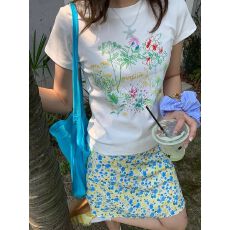 批发纯棉40支220克（92%棉8%氨纶）韩系手绘<b class='q'>花朵</b>短袖<b class='q'>T</b><b class='q'>恤</b>