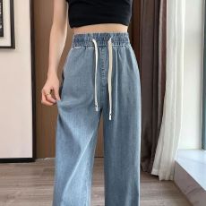 批发2026夏季新款天丝<b class='q'>牛仔裤</b>女薄款<b class='q'>松紧腰</b>直筒休闲冰丝阔腿裤高腰垂感