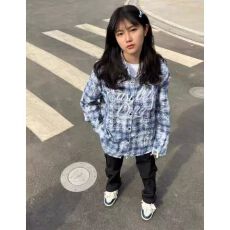 批发2026新款美式高街字母刺绣格子<b class='q'>衬衫</b>春夏款设计感小众蓝色上衣外套