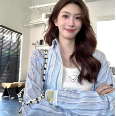 批发慵懒风条纹翻领长袖防晒<b class='q'>衬衫</b>女装2026新款上衣夏季宽松休闲外穿