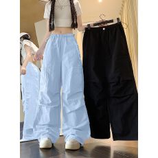 批发【原版加工包边】 蓝色冰丝工装裤女夏季薄款新款速干伞兵运动裤