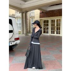 批发灰色卫衣<b class='q'>连衣裙</b>子女早秋季2026年新款韩系穿搭一整套长裙<b class='q'>两件套</b>装