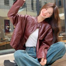 批发安可拉红复古<b class='q'>机车</b>pu<b class='q'>皮衣</b>外套女2026年春季新款时尚减龄短款皮夹克