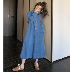 批发2026新款春秋小众牛仔连衣裙女显瘦茶歇法式今年流行长袖复古裙子