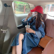 批发2026春秋新款冷淡风女装高级感长款法式仿牛仔长袖衬衫连衣裙