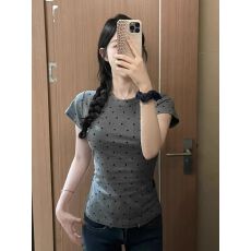 批发2026新款40支纯棉210克（92棉/8氨纶）短袖T恤女规则波点布匹