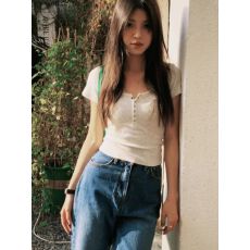 批发2026新款40支纯棉210克（92棉/8氨纶）短袖T恤女纽扣