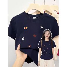 批发2026纯棉40支220克（92%棉8%氨纶）正肩短袖T恤女印花