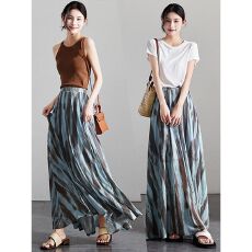 批发压褶大裙摆撞色半身裙女<b class='q'>拖地</b><b class='q'>长裙</b>子2026夏季飘逸纱裙a字裙