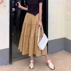 批发春夏新款半身裙木耳边拼接高腰宽松显瘦a字蛋糕裙<b class='q'>中长款</b>女裙子潮