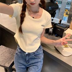 批发【 仿棉华夫格】短袖<b class='q'>T</b><b class='q'>恤</b><b class='q'>女</b>短款韩国夏季新甜辣妹小众上衣不规则