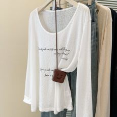 批发实拍韩系高级感薄款微透罩<b class='q'>衫</b>长袖T恤女夏季韩版外穿宽松<b class='q'>空调</b>上衣