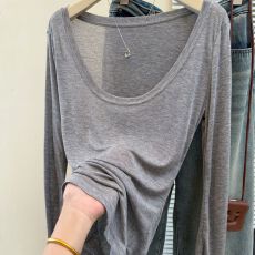 批发实拍夏季新款u领长袖防晒罩<b class='q'>衫</b>女修身韩版薄款微透外穿<b class='q'>空调</b>上衣T恤