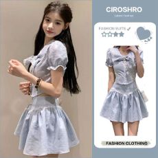 批发原版做法有内里小香风法式茶歇双层领短衬衫+<b class='q'>荷叶边</b>A字短裙套装女