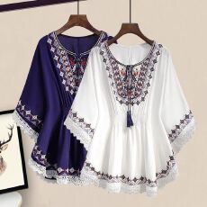 批发大码女装2026年夏季款胖妹妹薄款蕾丝拼接雪纺衬衫女宽松显瘦上衣