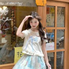 批发2026年春夏季新款小清新印花小狗可爱风绣时尚圆领短袖T恤女上衣