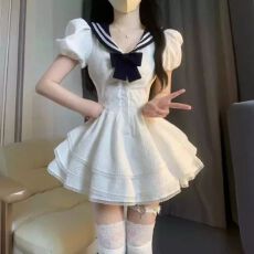 批发在逃公主海军领学院风小个子辣妹裙摆三层蕾丝花边纯欲甜美<b class='q'>蓬蓬裙</b>