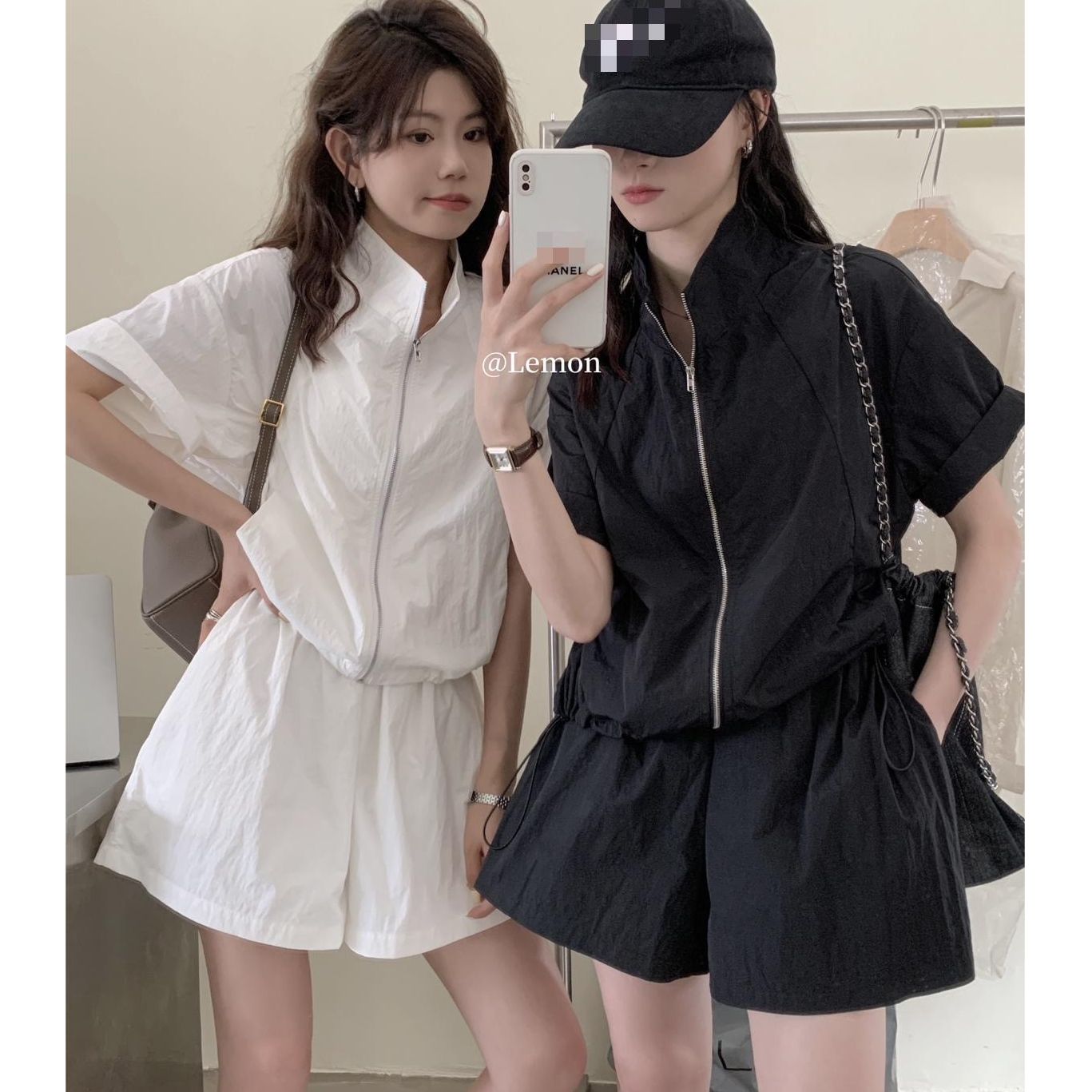 6 색 선택 사항 2026 여름 새로운 패션 캐주얼 다용도 맨위 하이웨이스트 반바지 세트 두 조각 여성 세트