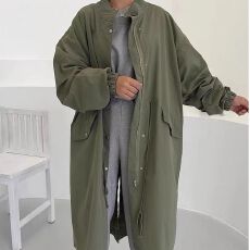 批发韩国chic春秋复古慵懒风立领单排扣宽松休闲长袖中长款风衣外套女