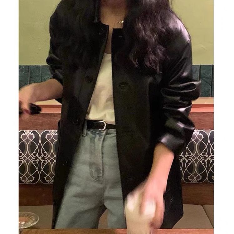 한국 동대문 2026 봄 새로운 레트로 미니멀리즘 다용도 루즈핏 캐주얼 모조 가죽 의류 재킷 여성 코트