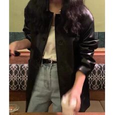 批发韩国东大门2026春季新款复古简约百搭宽松休闲仿皮衣夹克外套女