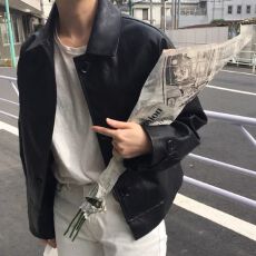 批发韩国2026春季新款复古帅气机车简约宽松短款夹克仿皮衣外套女