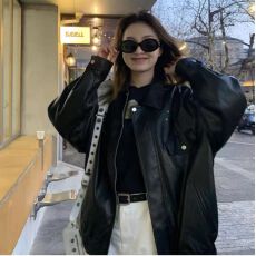 批发2026新款春季拉链翻领pu仿皮衣外套女短款宽松显瘦美式复古机车服