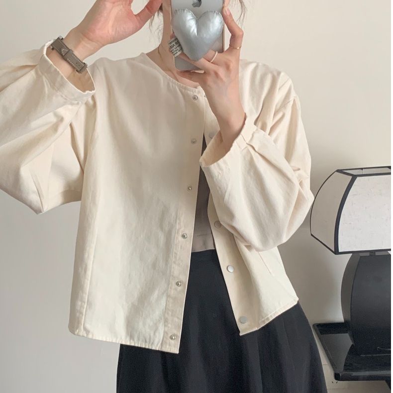 5 가지 색상 선택 사항 일본식 바람 라운드 넥 긴팔 워크웨어 여성 코트 2026 봄 새로운 작은 키 오픈 가디건 맨위