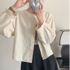 批发【五色可选日系风圆领长袖工装外套女2026春季新款小个子开衫上衣