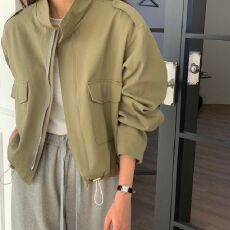 批发韩国chic秋季复古港风立领拉链设计宽松休闲百搭长袖短款外套女