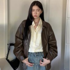 批发美式复古棕色机车皮衣外套女秋季2026新款韩版皮夹克上衣