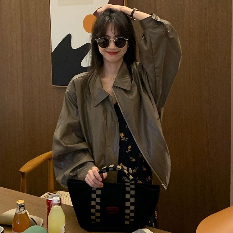 한 부서 레트로 브라운 고급 파일럿 재킷 모조 가죽 의류 다용도 여성 코트 2026 년 봄 새로운